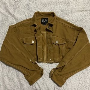 brown urban outfitters cropped trucker jacket